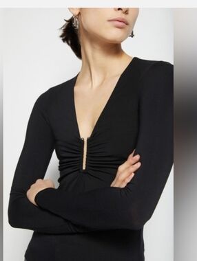 Jonathan Simkhai Madeline Long Sleeve Top U Ring Silver Hardware Large